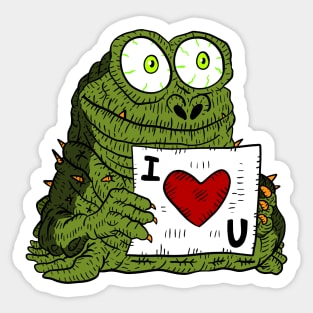 i love you, funny alien monster with a card. Sticker